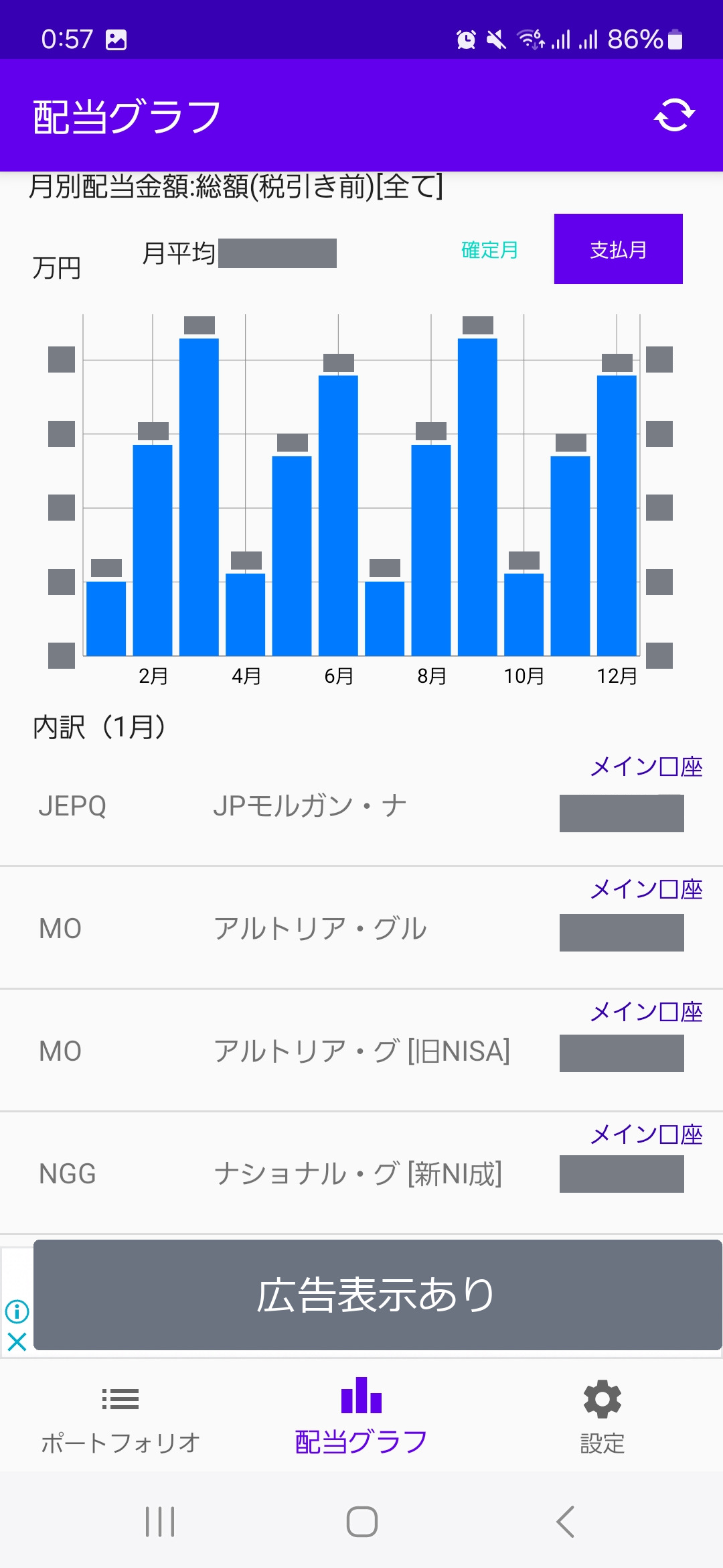 2025年2月時点の配当管理と配当キングの画面